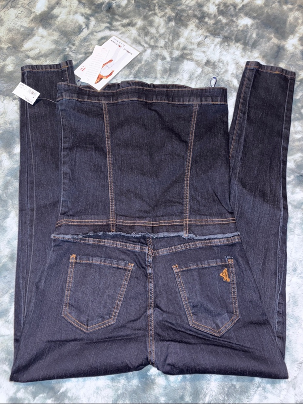 VIP Dark Blue Strapless Denim Jumpsuit - Picture 7 of 7